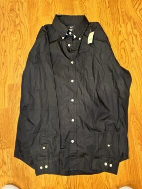 Gap Men Shirt Light Black Solid Standard Fit Stretch Button Down Long Sleeve Med